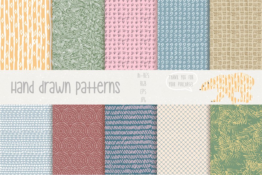 多彩无缝手绘矢量图案 Hand Drawn Patterns #1 Pro插图(4)