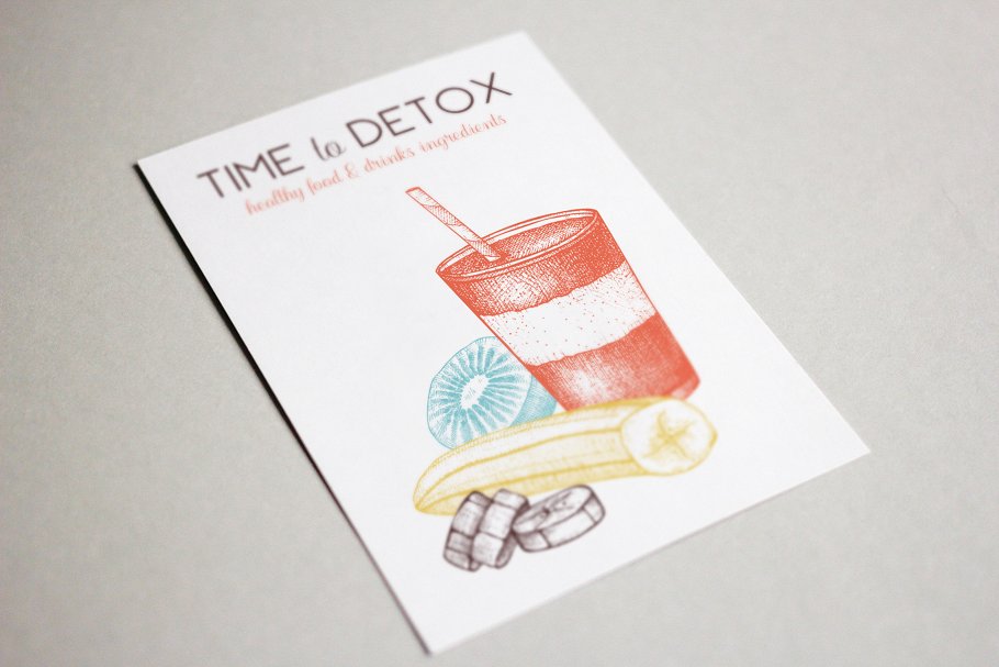 复古风格健康食品及饮料成分插画 Vegetarian Food Ingredients Set插图(9)