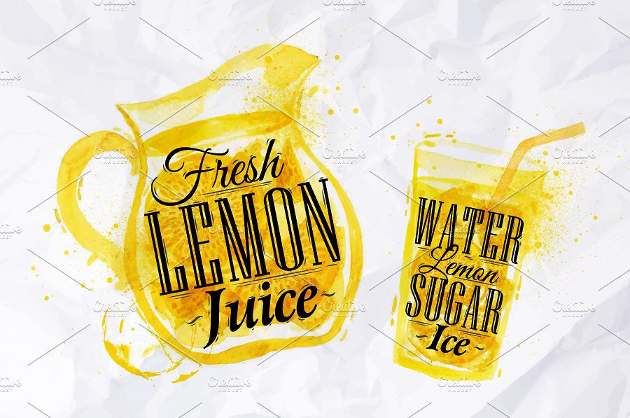 柠檬水柠檬饮料手绘插画 Pointer drawn pour lemonade插图(1)