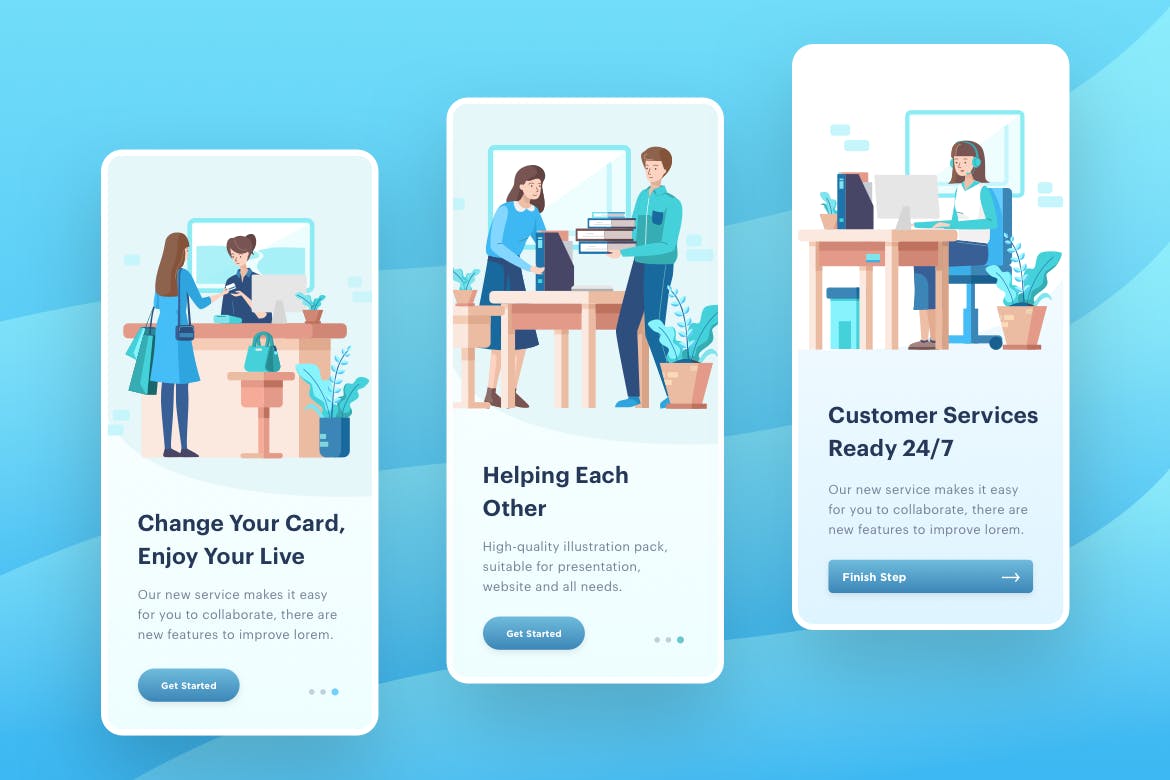 生活服务场景APP启动页插画素材 Helping Each  Other Illustration – Onboarding插图(1)