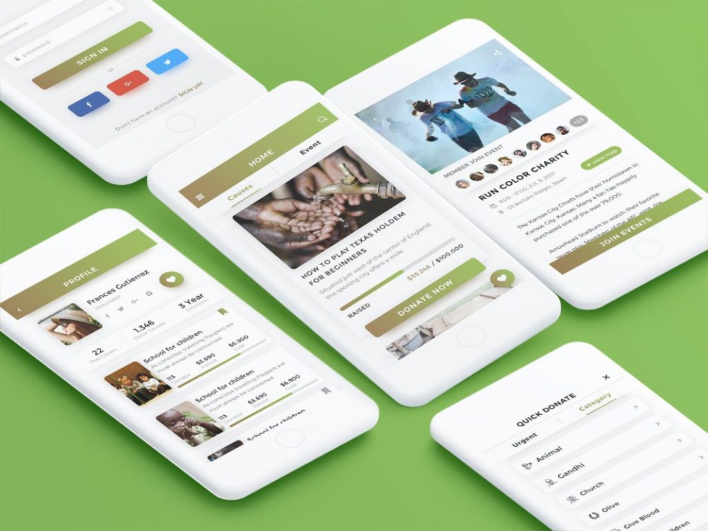 慈善机构平台移动端网站UI模板下载[PSD,Sketch]插图