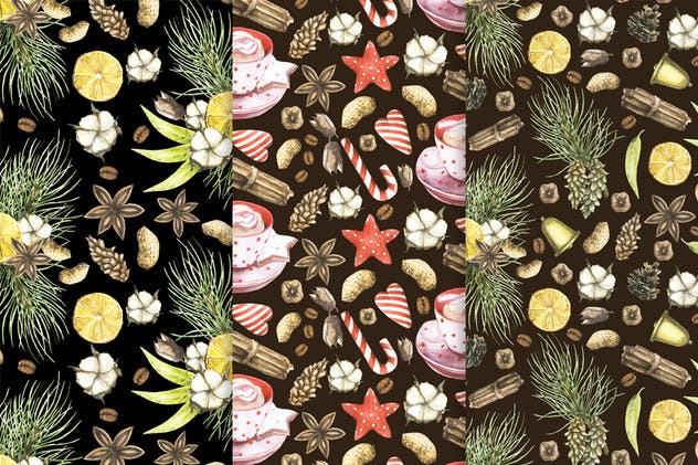 圣诞主题魔法水彩无缝图案背景素材 Watercolor Christmas Magic Patterns插图(4)