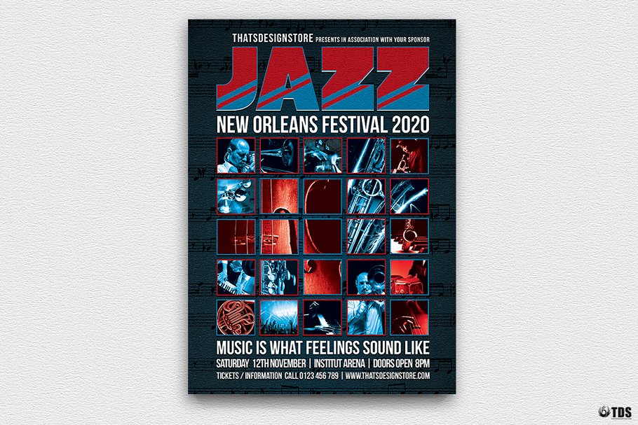 爵士音乐节活动海报设计PSD模板v9 Jazz Festival Flyer PSD V9插图(1)