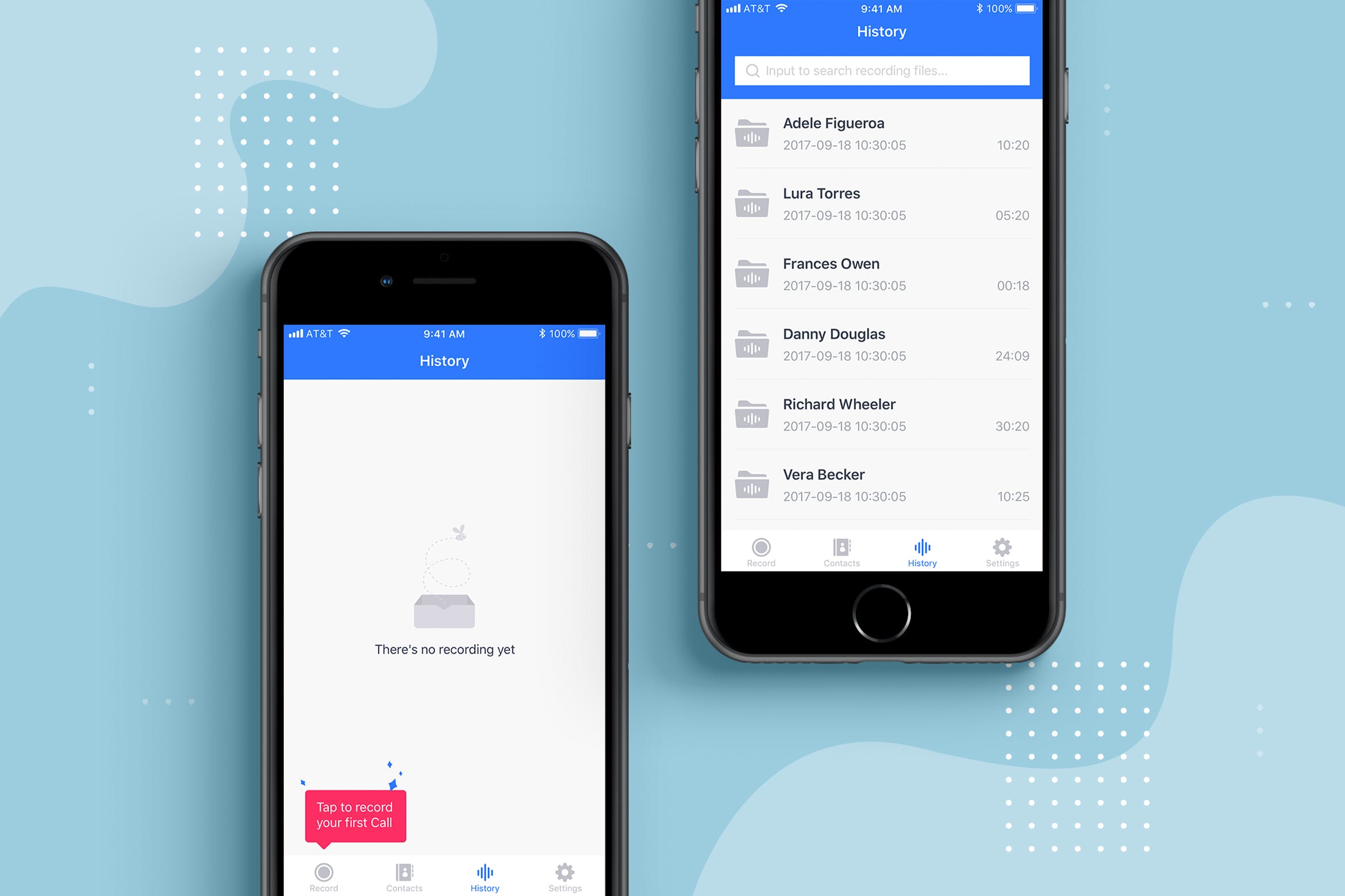 手机通话录音软件APP录音管理界面设计模板 Auto Recorder App UI Concept插图