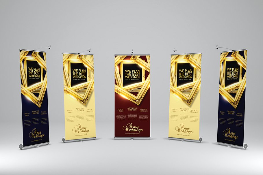 黄金风格婚礼会场X展架易拉宝广告模板 Wedding – Roll-Up Banner 1插图(2)