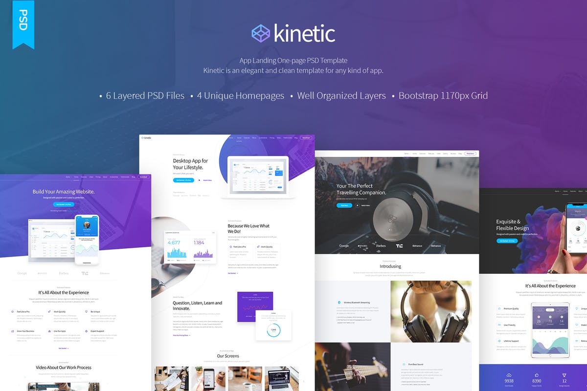 APP应用产品官网设计PSD模板 Kinetic – App Landing One Page PSD Template插图