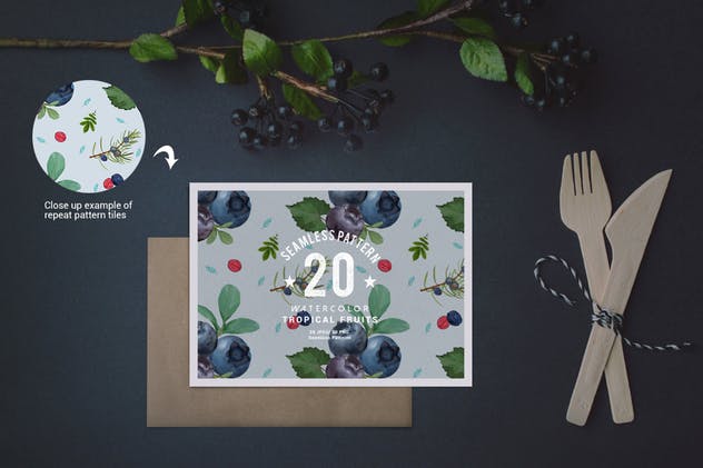 20组水彩热带水果无缝图案合集 20 Watercolor Tropical Fruits Seamless Pattern插图(10)