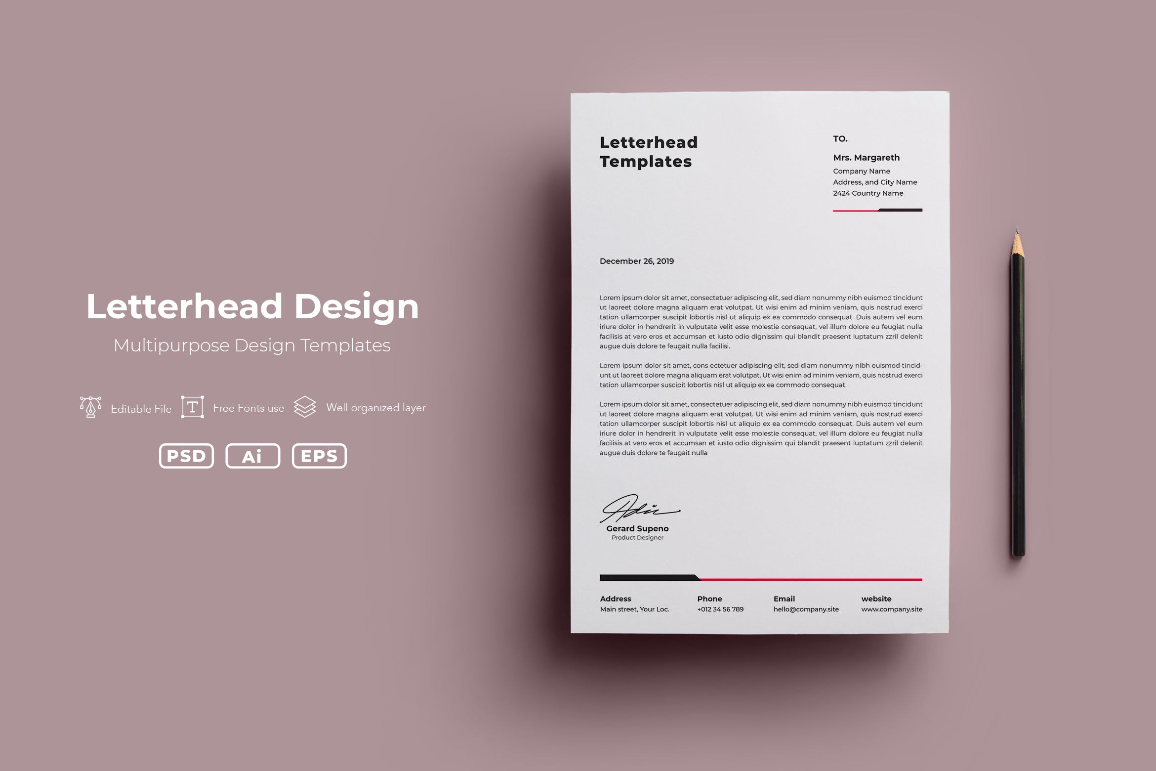 极简设计风格企业信纸信笺模板v04 ADL Letterhead Templates.v04插图