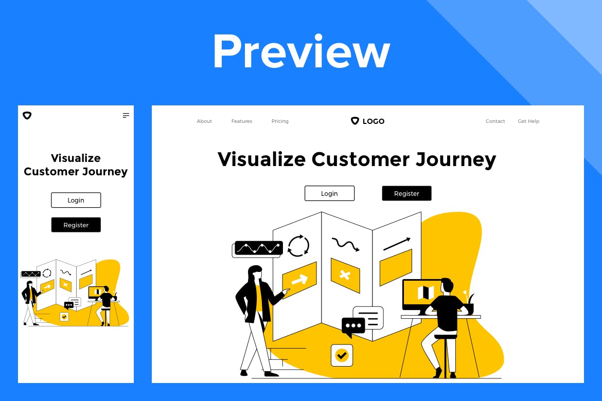 用户体验概念插画网站着陆页&Banner设计模板 Customer Journey – Web Mobile Landing Page Banner插图(1)