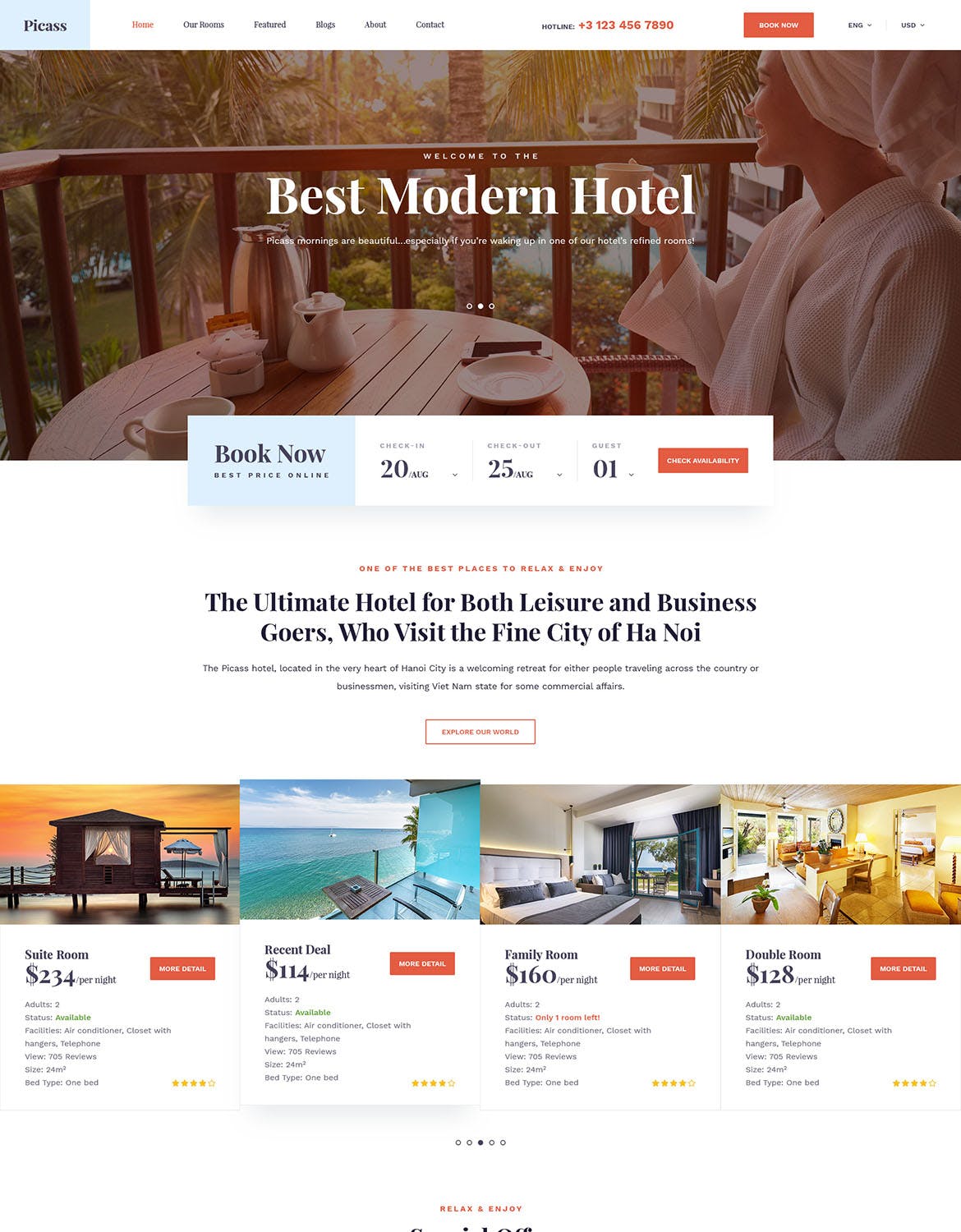 酒店预订网站设计PSD模板 Picass | Hotel PSD Templates插图(1)