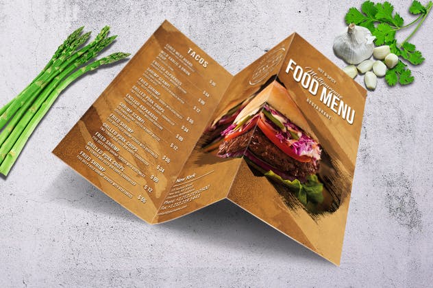 经典多用途三折页汉堡店菜单PSD模板 Multipurpose Food Menu – A4 & US Letter – Trifold插图(5)