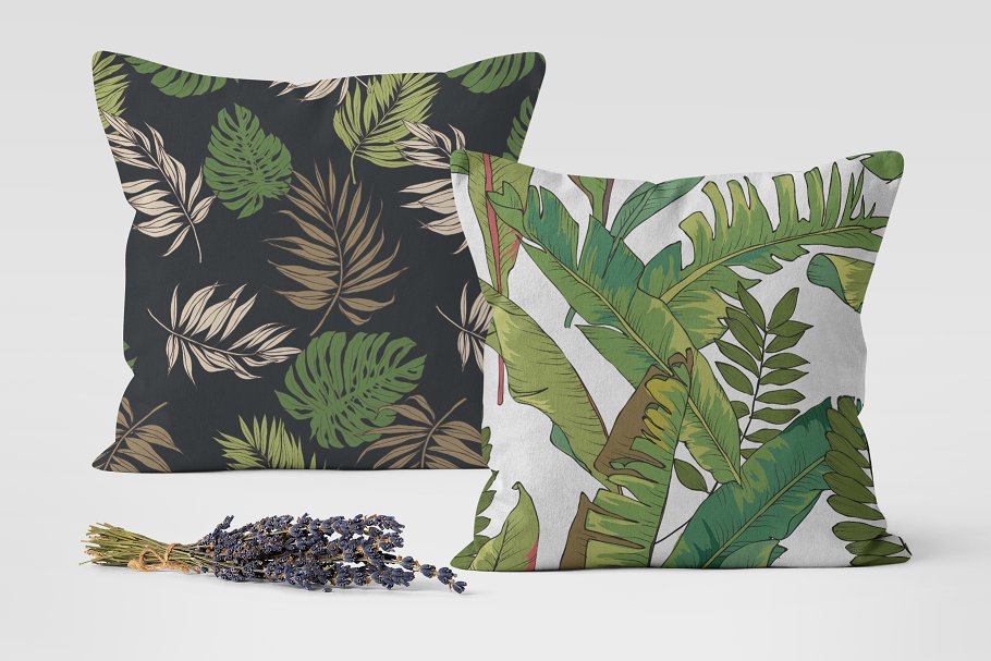 热带植物棕榈树矢量无缝图案Palm Tree Leaves插图(4)