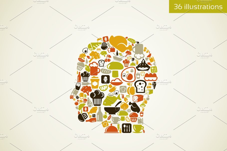 创新多元素大脑头部形状插画 Head插图