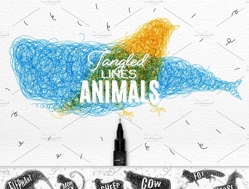 绒线编织动物矢量图形 Animals tangled line插图