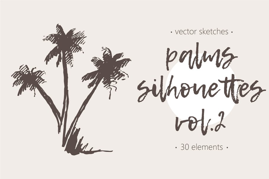素描棕榈树剪影 Silhouettes of palm trees插图