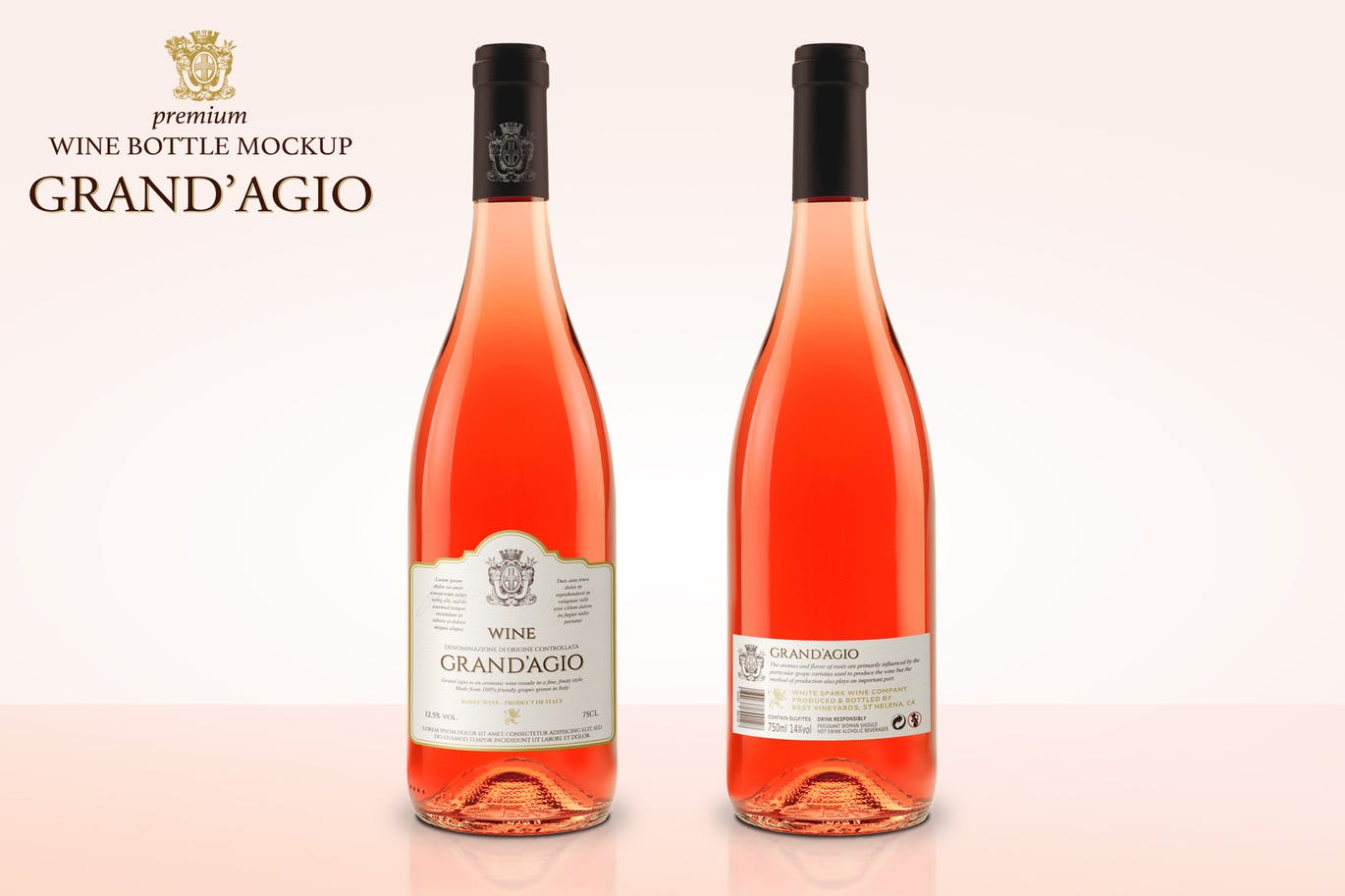 高端葡萄酒酒瓶设计样机模板 Premium Rosé Wine Mockup插图