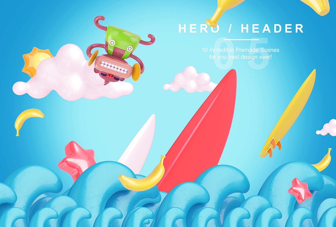 Bright Travel Items Scene Generator卡通风格的旅游物品展示样机下载 1.38 GB[psd]插图(6)