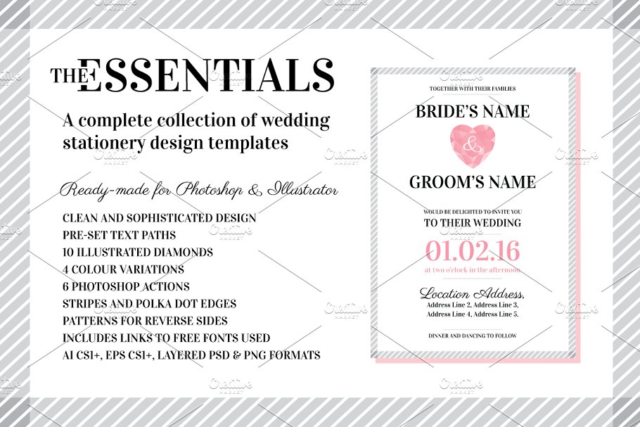 婚礼邀请函设计模板合集 Wedding Stationery Template Set插图(4)