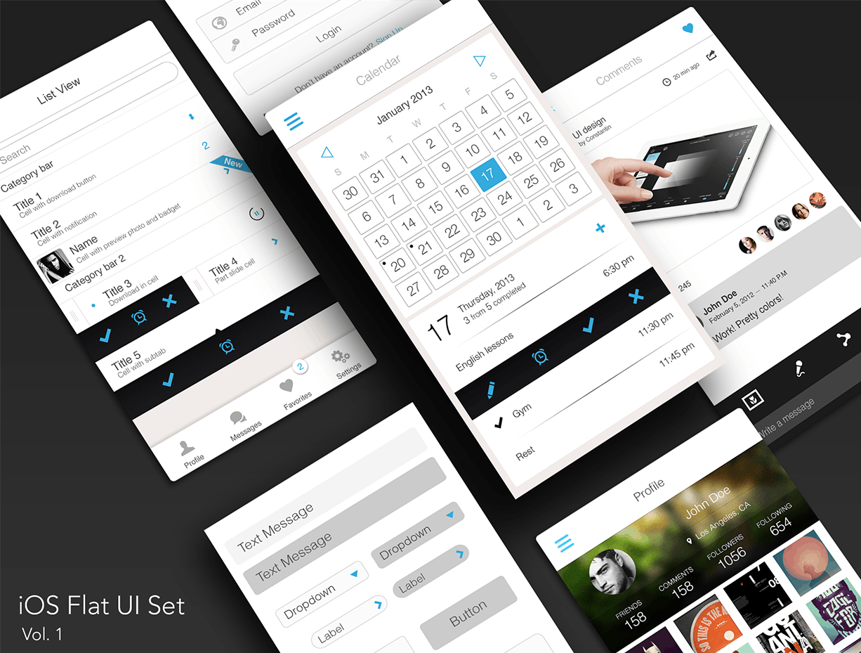 iOS应用扁平设计风格UI设计素材包v1 iOS Flat UI Set Vol. 1插图(3)