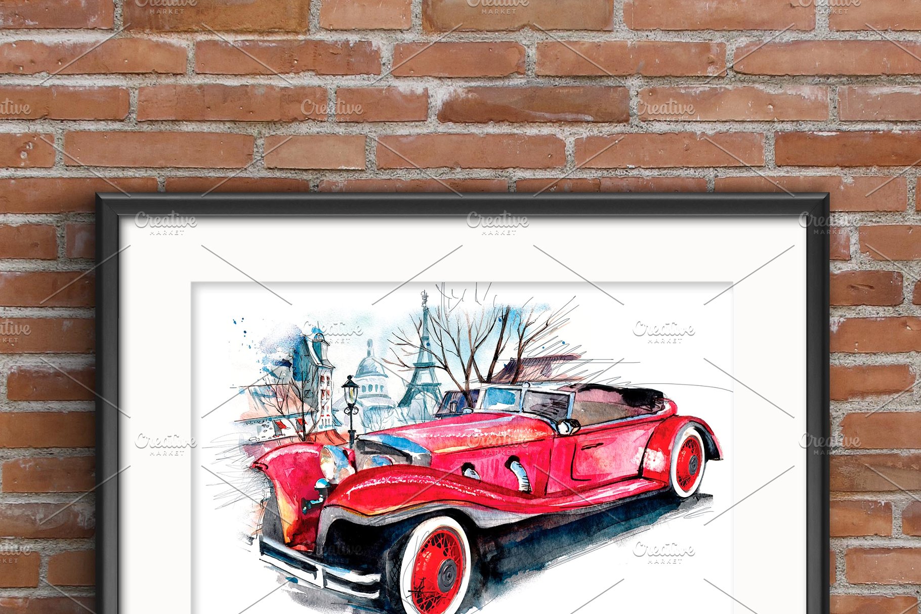 复古小车&城市街道手绘水彩插画 Retro cars & city streets插图(4)