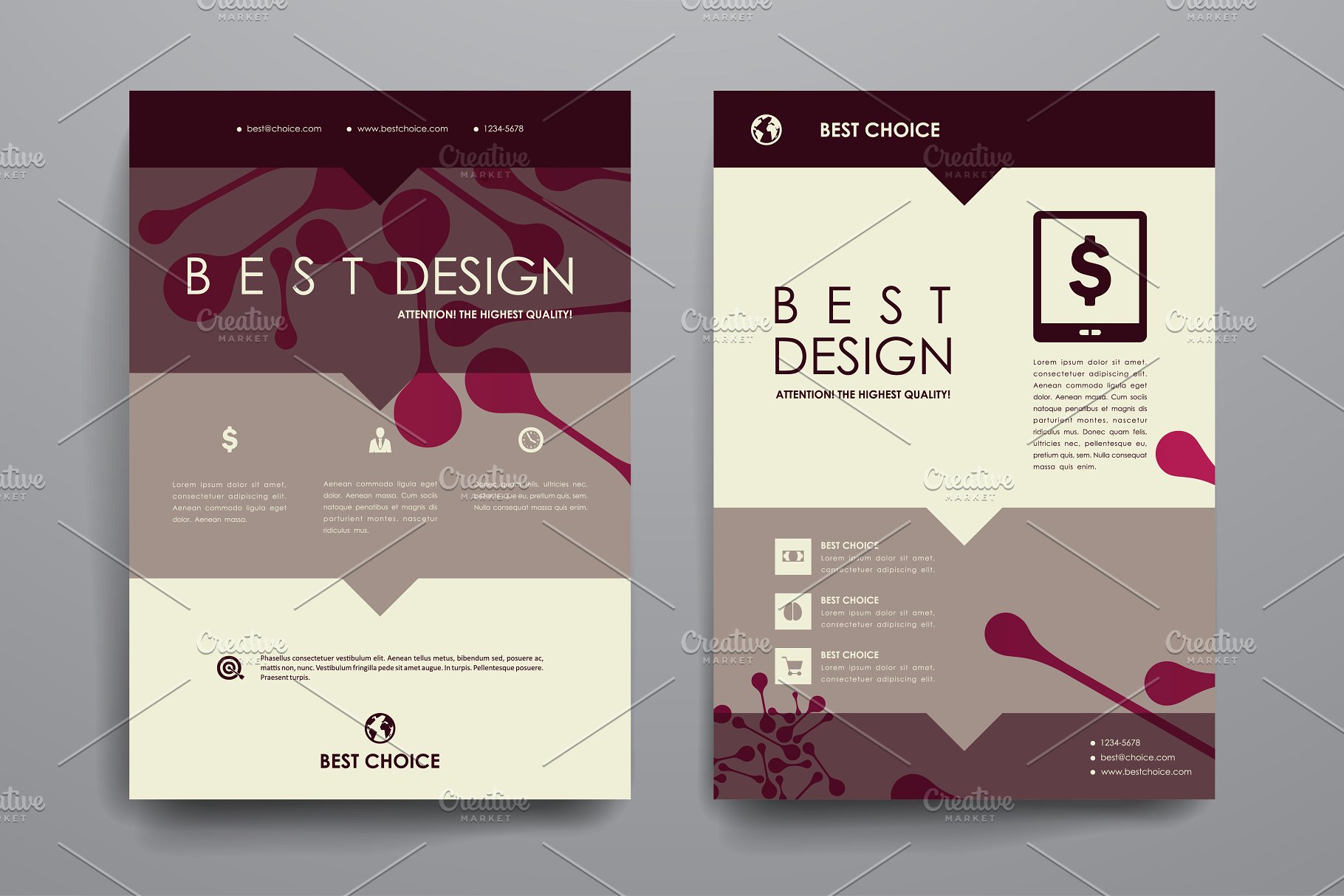 红色抽象图案小册子画册模板 Set of Beautiful Brochures插图