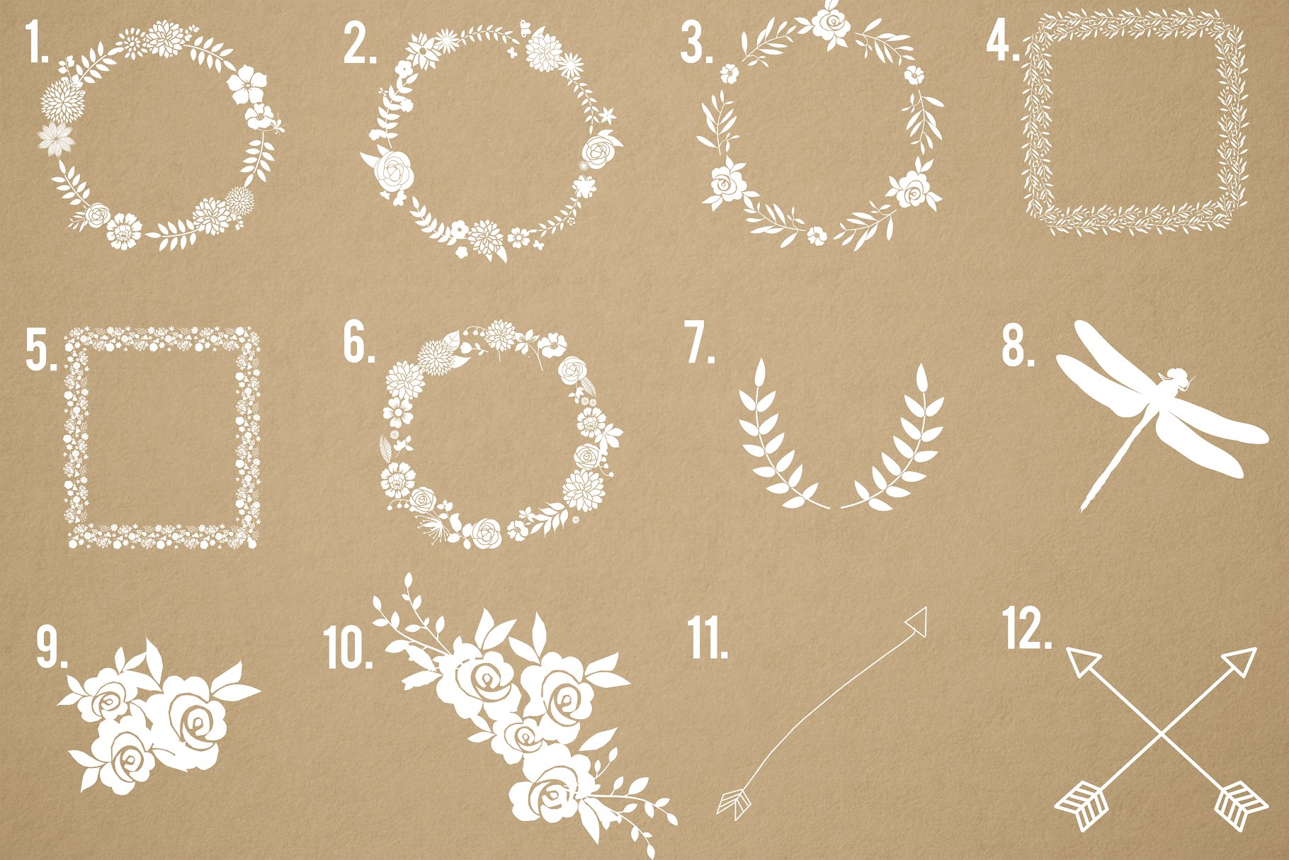 白色花卉花环剪贴画合集 White floral clip art set插图(1)