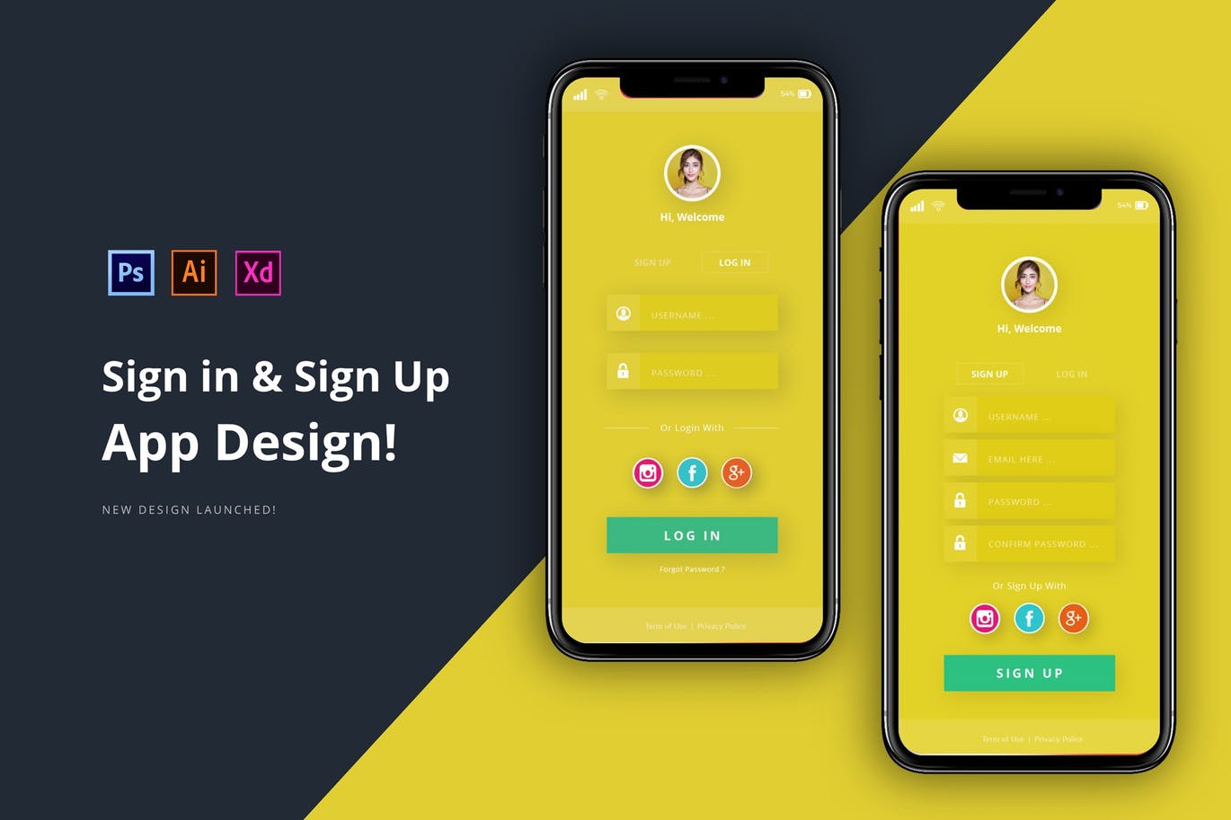 APP应用第三方社交注册登录界面设计素材库精选模板 App – Login & SIgnUp插图