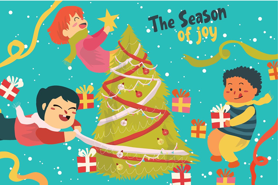 圣诞节主题儿童礼物矢量插画素材 Building Christmas – Vector Illustration插图