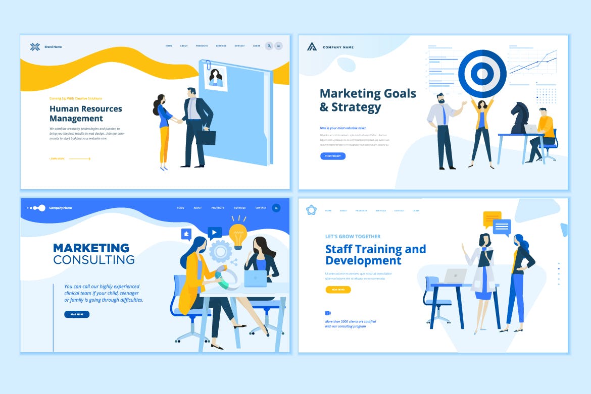 企业运营管理概念插画网页设计素材 Set of Business Web Page Design Templates插图(1)