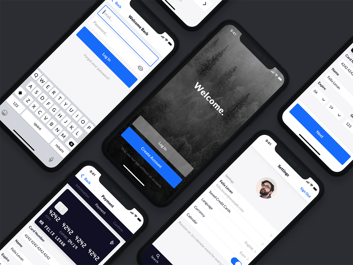 刘海屏iPhone手机等距网格素材库精选样机模板[黑色版本] Presentation Mockups Dark插图(1)