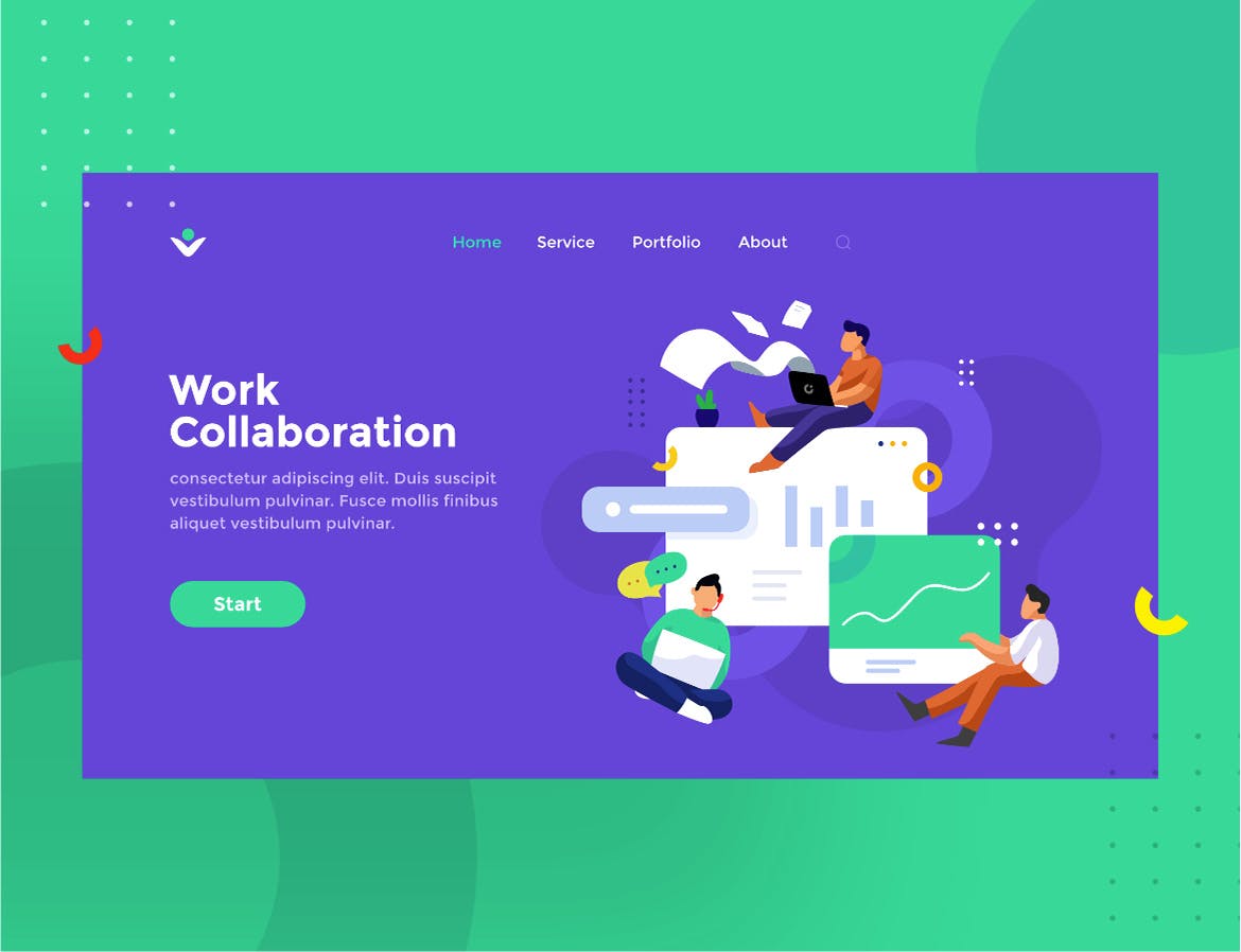 工作协作主题网站设计矢量插画素材 Work Collaboration Illustration插图(1)