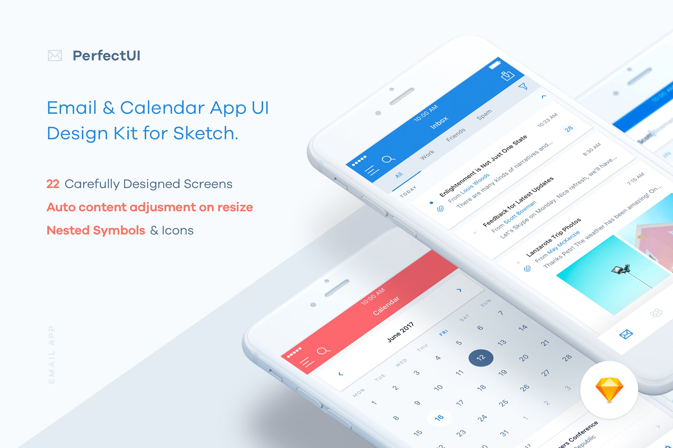 邮件日历行程类 APP UI 套件 Email & Calendar UI/UX Kit (Sketch)插图