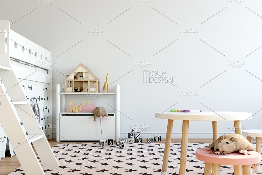 儿童主题卧室墙纸设计&相框样机 Interior KIDS WALL & FRAMES Mockup 2插图(38)
