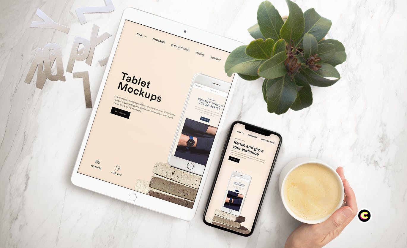 平板电脑/智能手机响应式页面设计效果图样机 Tablet Mock-Up插图(3)