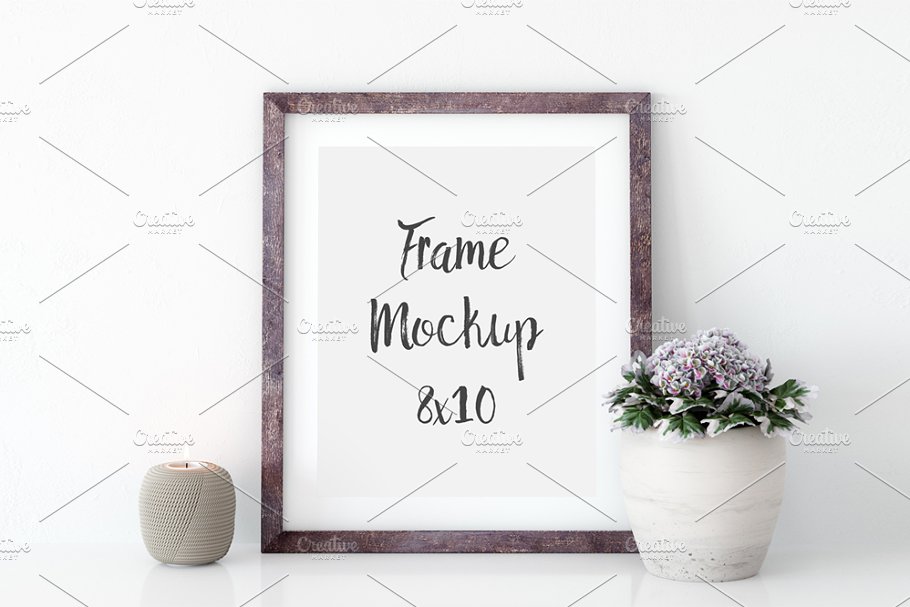室内相框画框展示样机 Frame mockup in white – 2 (8×10)插图(1)