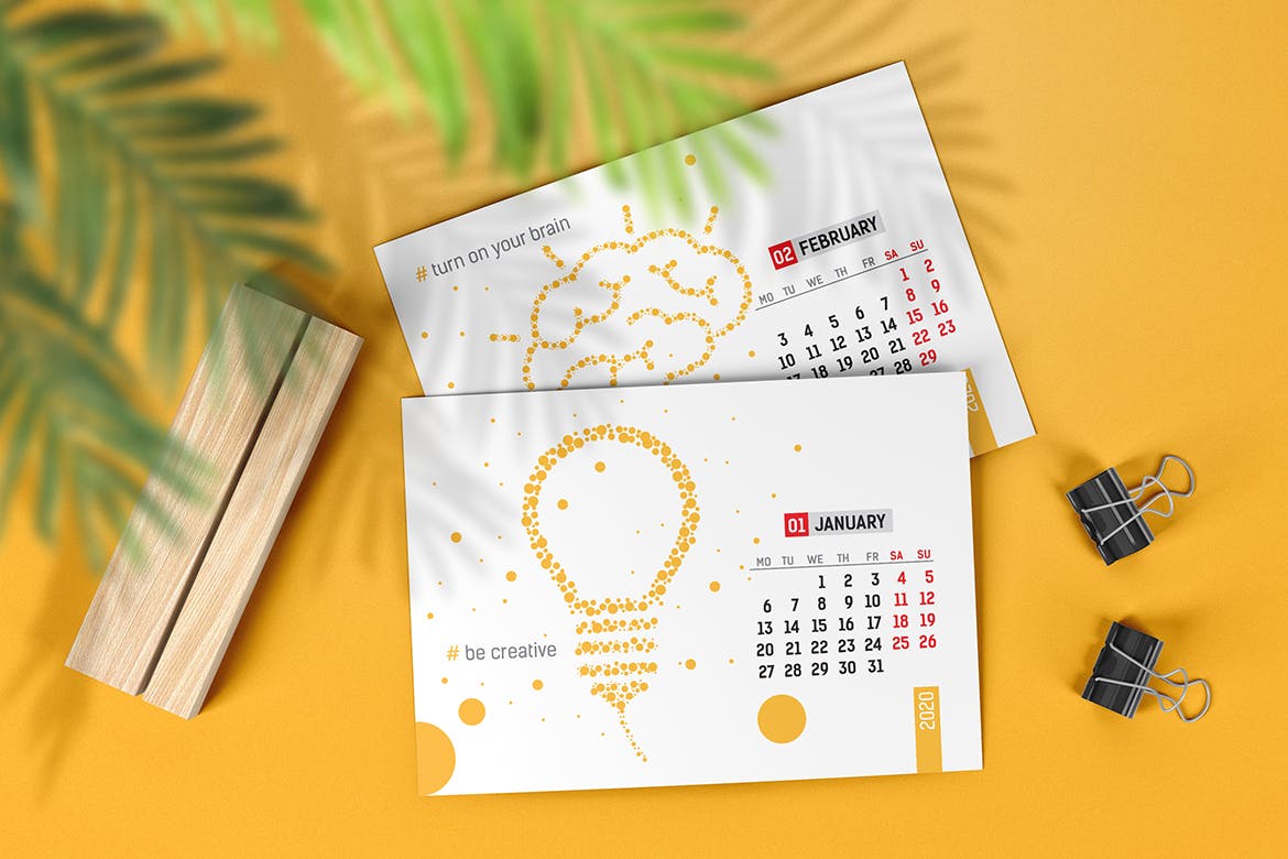 木架桌面台历设计图样机模板v02 Desk Calendar With Wooden Stand Mockup 02插图(3)