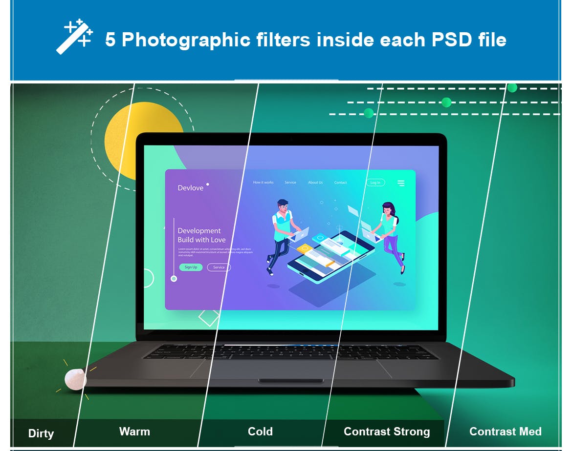 抽象背景Macbook Pro笔记本电脑素材库精选样机模板v2 Abstract Macbook Pro Mockup V.2插图(1)