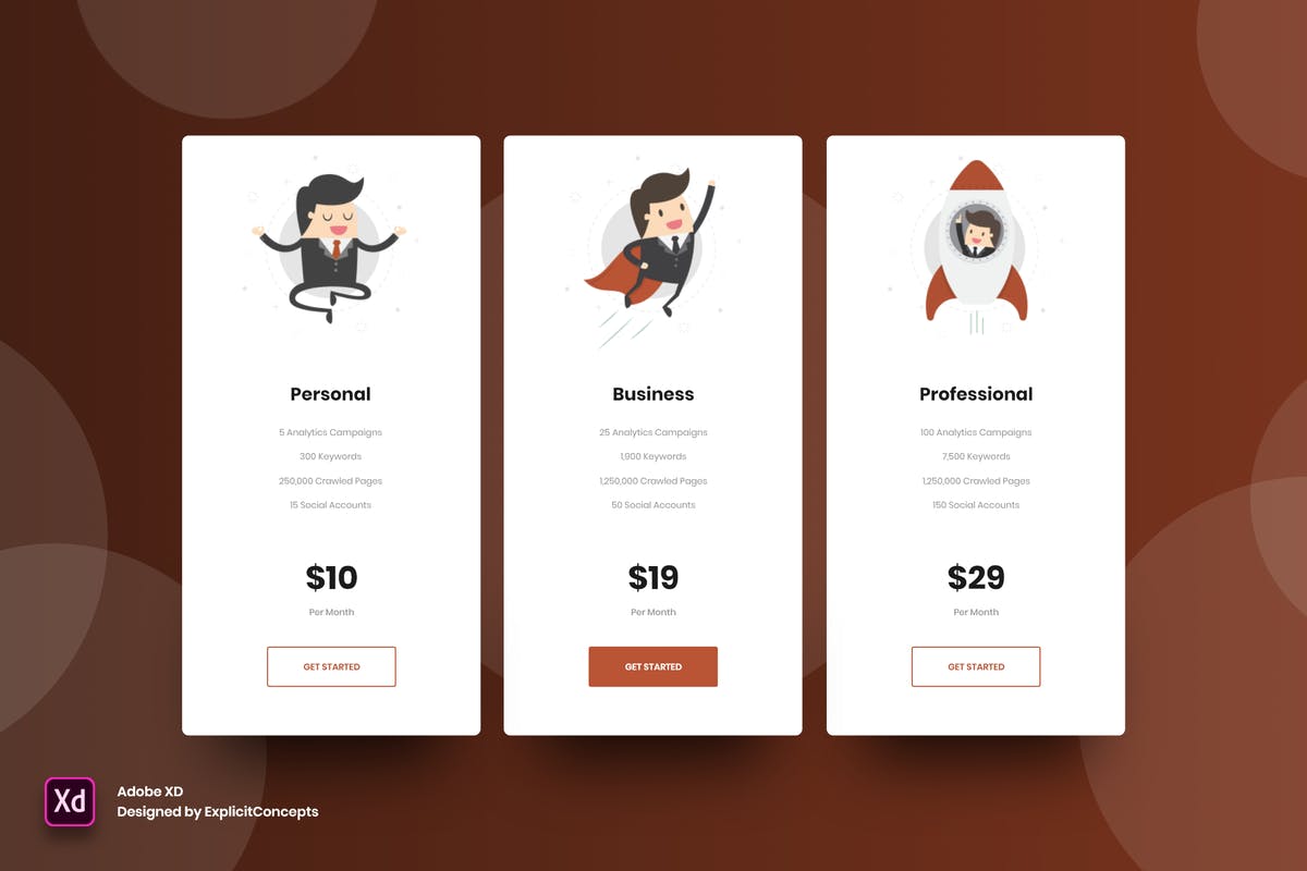 SEO服务套餐网站价格表单UI模板 for XD SEO Pricing Table – Adobe XD插图