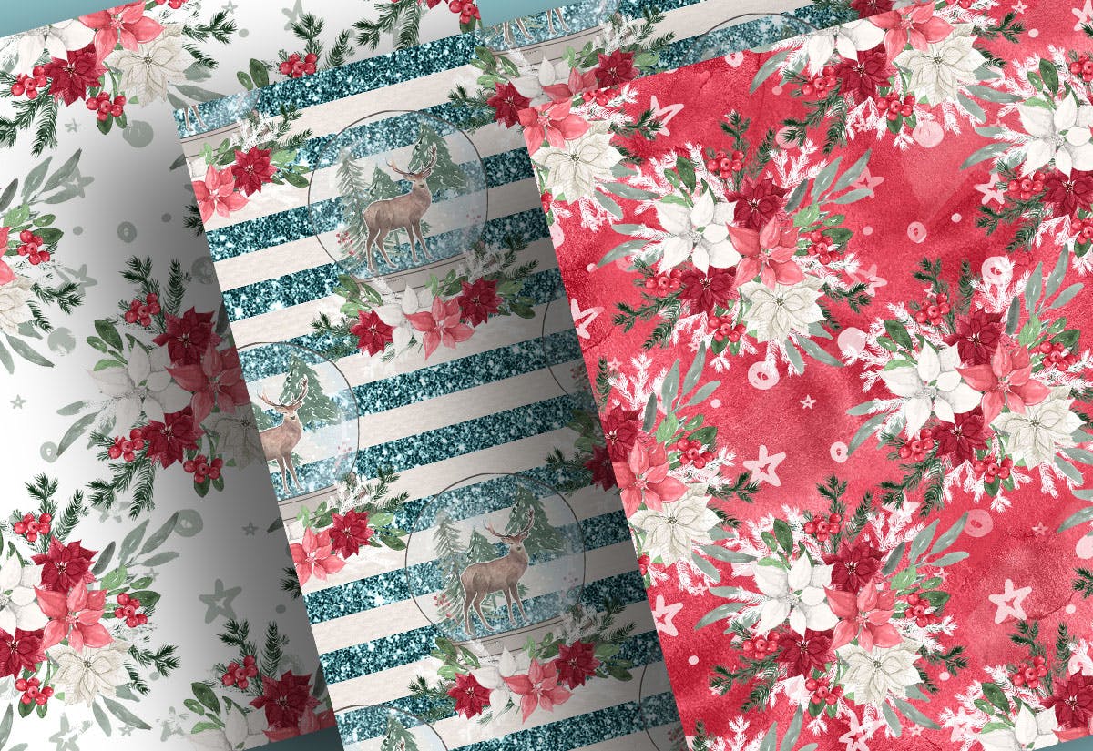 圣诞节主题雪球水彩手绘图案数码纸张设计素材 Christmas Snowball digital paper pack插图(4)