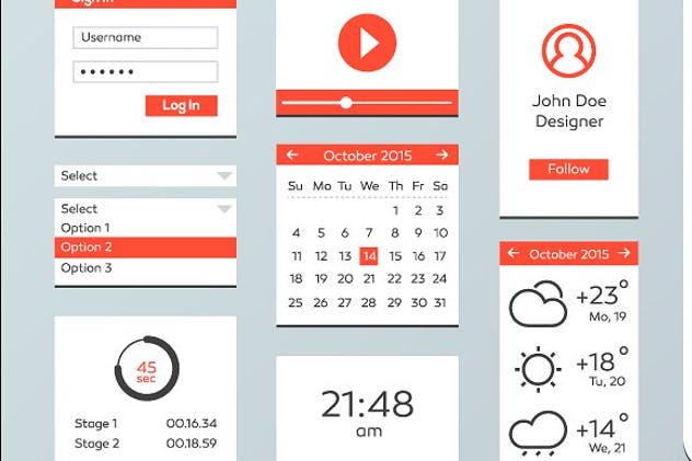 红白配色扁平设计风格移动Web用户界面工具包 Red & White Flat Mobile Web UI Kit插图(3)