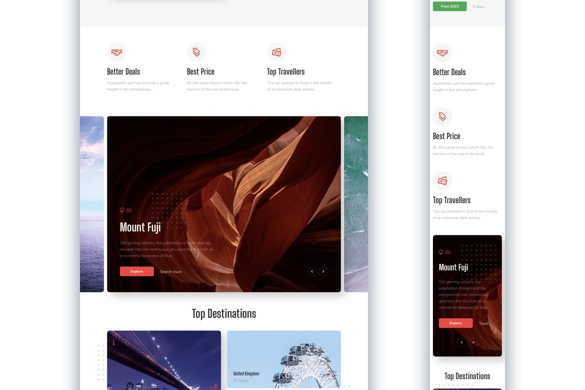 响应式旅游主题网站UI设计套件 Travel Responsive Landing Page插图(2)