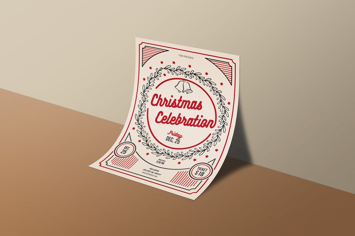 简约经典设计风格圣诞节庆祝活动海报设计模板 Classic Christmas Celebration插图(2)