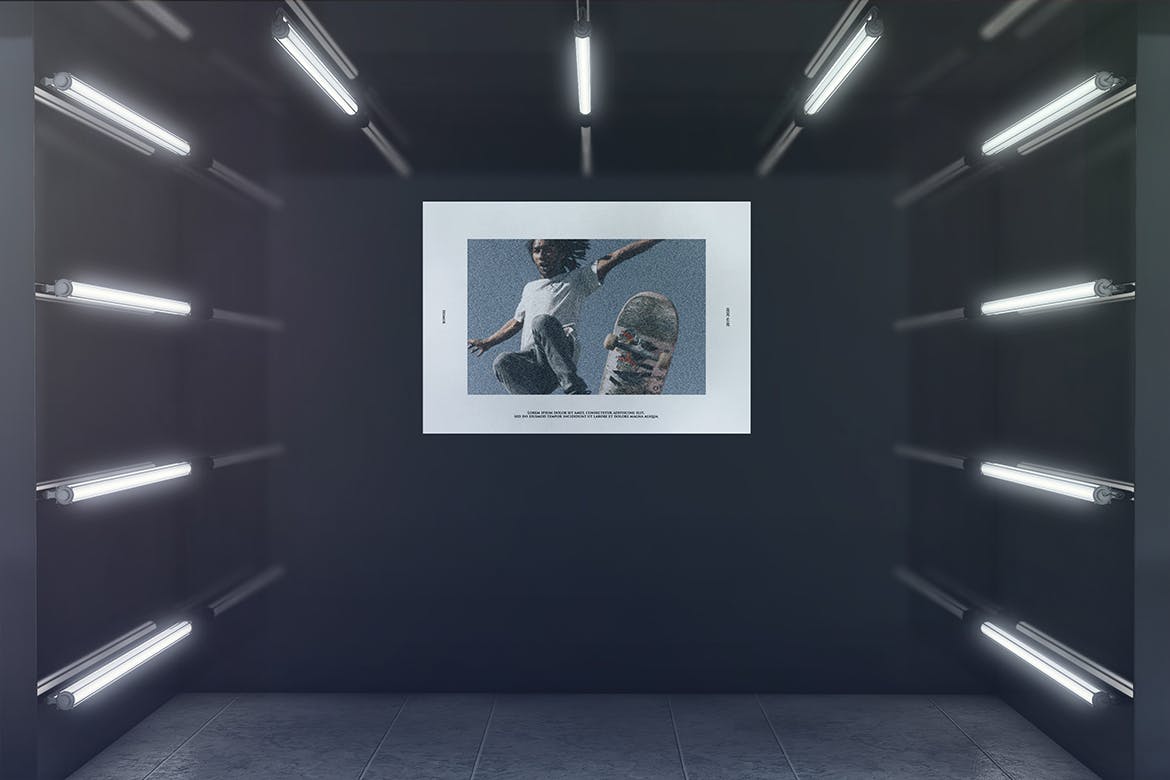 光彩夺目橱窗广告效果图样机 Advertising In Glowing Exhibition Room Mockup插图(3)