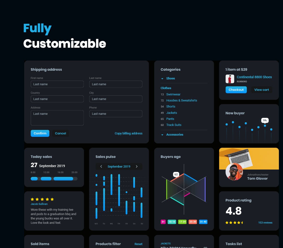 酷黑卡片式设计风格Web&APP用户界面设计套件 Dark cards – User Interface kit插图(4)