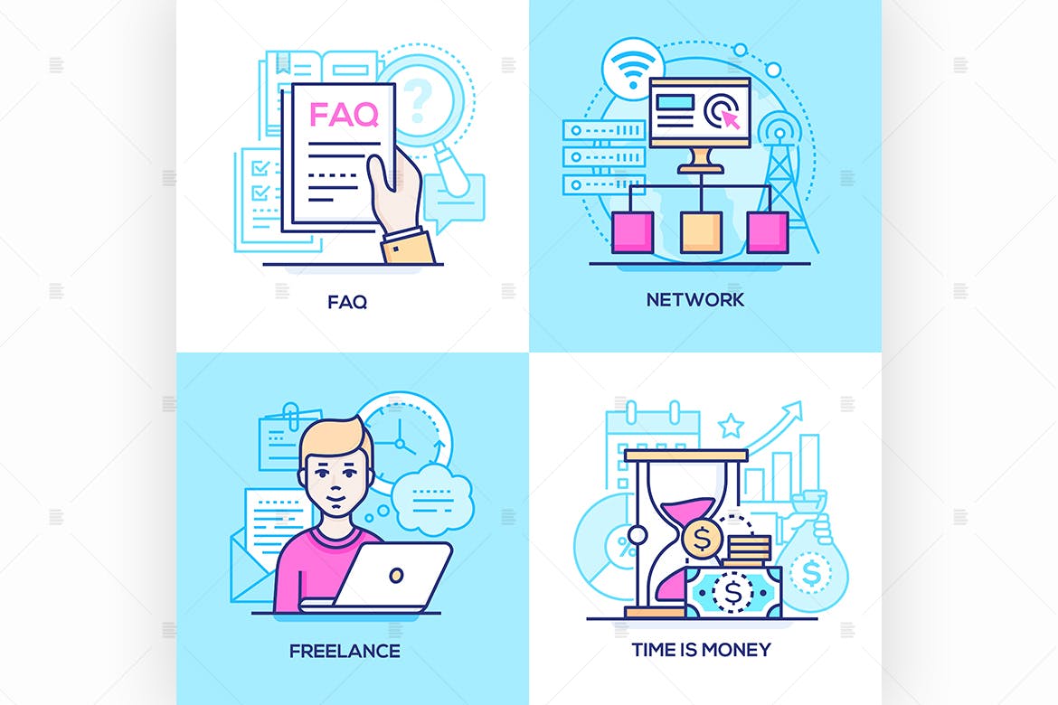 商业主题线条设计风格矢量插画 Business – set of line design style illustration插图(1)