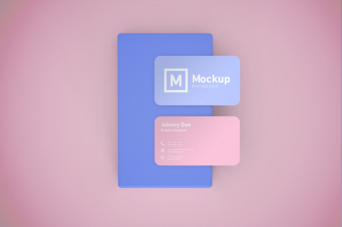 圆角设计风格企业名片设计效果图样机 Business Card Mockup Rounded Corner插图(1)