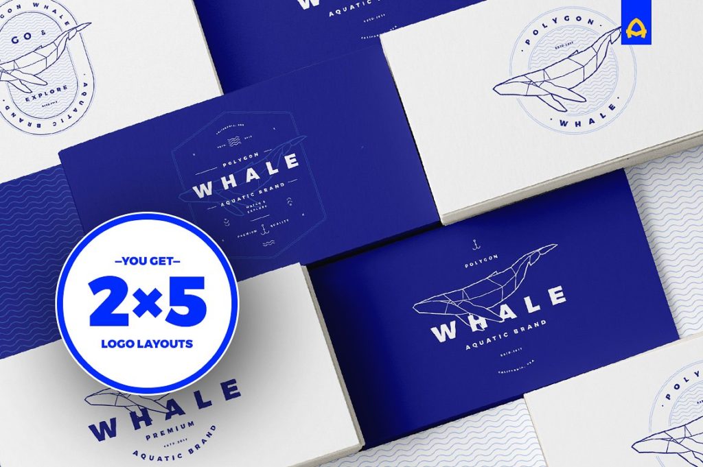 超高格调复古多边形鲸鱼矢量标示下载[AI, EPS]插图