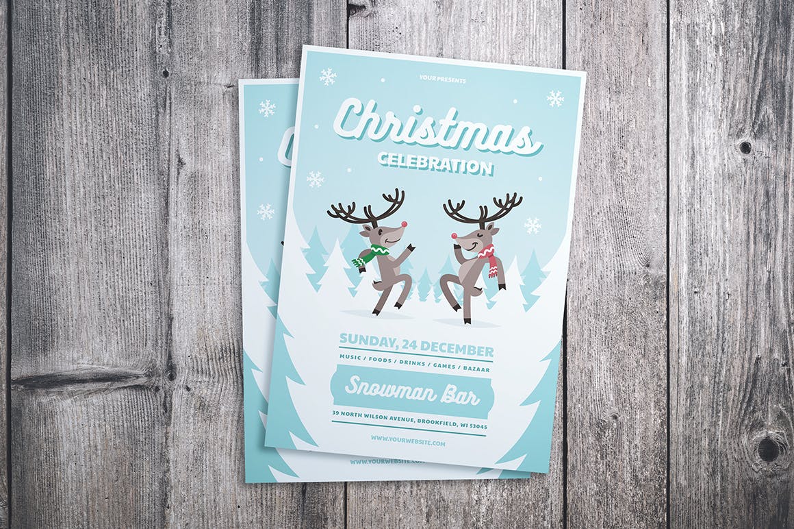 与鹿共舞圣诞节庆祝派对活动海报设计模板 Christmas Celebration Flyer插图(2)