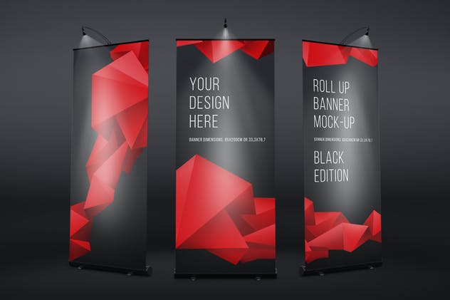 创意广告设计X展架样机模板 Roll Up Black Banner Mock-Up插图(2)