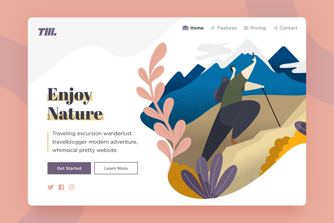 大自然主题网站设计素材库精选手绘插画矢量v02 Landing Page v.02插图